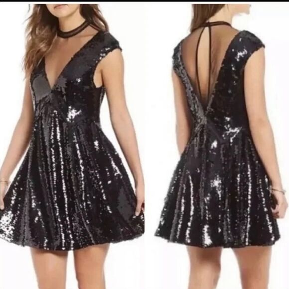 Free People Sequined Skater Twirl mini dress XS STUNNING - Picture 1 of 10